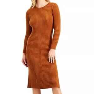 Leyden Rust Orange Long Sleeve Knit Sweater Midi Dress Size M